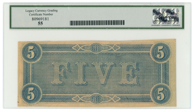 1864 T-69 PF-3 CR-559 CSA $5 LCG AU55 (L6329)