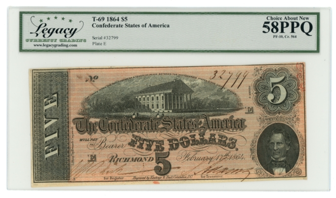 1864 T-69 PF-10CR-564 CSA $5 LCG 58PPQ (L6330)