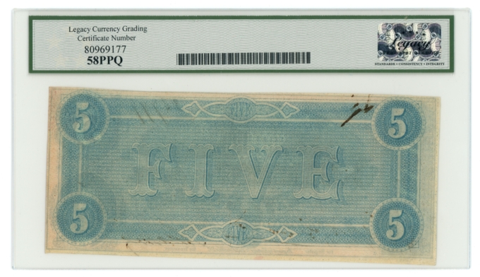 1864 T-69 PF-10CR-564 CSA $5 LCG 58PPQ (L6330)