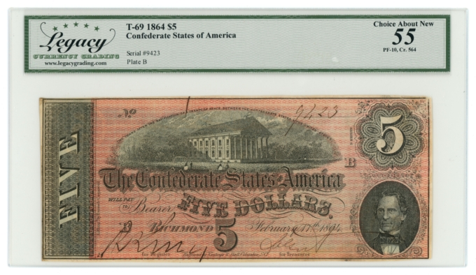 1864 T-69 PF-10 CR-564 CSA $5 LCG AU55 (L6331)