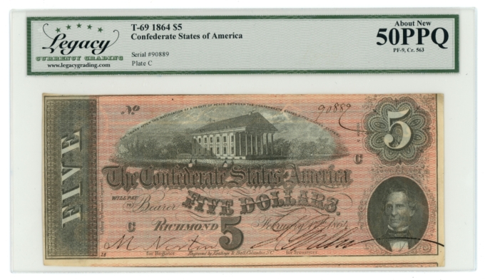 1864 T-69 PF-9 CR-563 $5 CSA LCG 50PPQ (L6334)