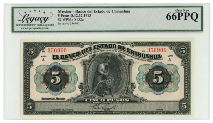 1913 Banco del Estado de Chihuahua 5 Pesos Mexico LCG 66PPQ (L6337)