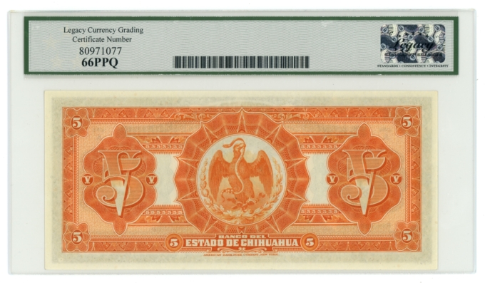 1913 Banco del Estado de Chihuahua 5 Pesos Mexico LCG 66PPQ (L6337)