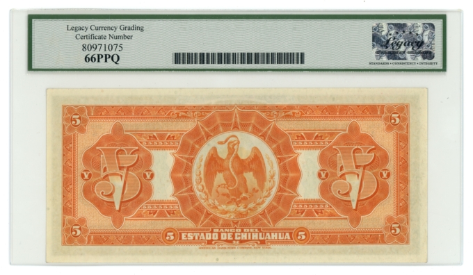 1913 Banco del Estado de Chihuahua 5 Pesos Mexico LCG 66PPQ (L6338)