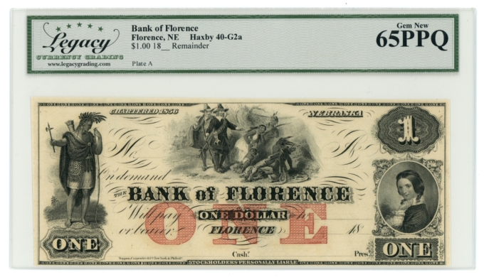 18XX Bank of Florence Nebraska $1 NE LCG 65PPQ (L6339)