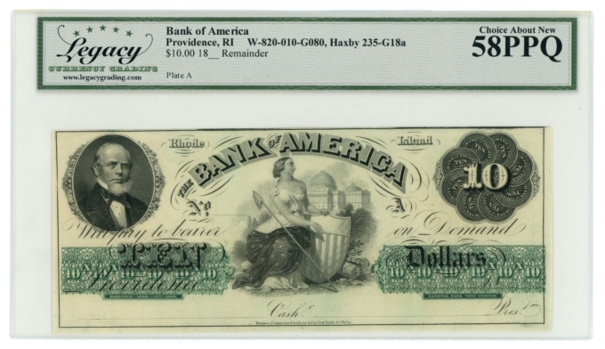 18XX Bank of America Providence RI $10 Remainder LCG 58PPQ (L6343)