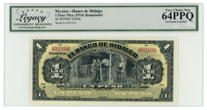 1914 Banco de Hidalgo 1 Peso Mexico LCG 64PPQ (L6345)