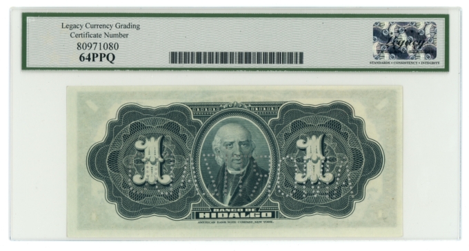 1914 Banco de Hidalgo 1 Peso Mexico LCG 64PPQ (L6345)