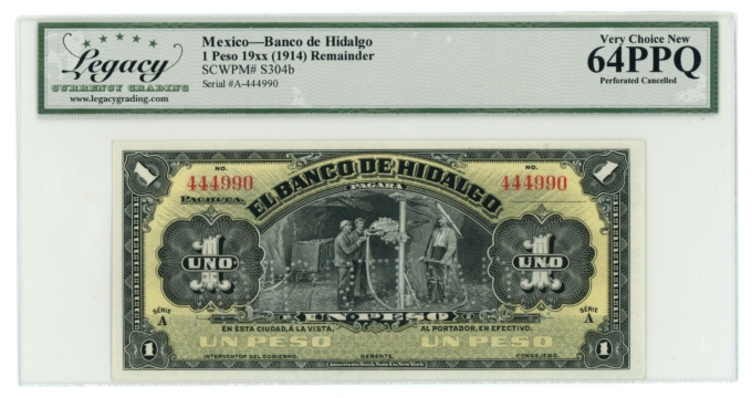 1914 Banco de Hidalgo 1 Peso Mexico LCG 64PPQ (L6346)