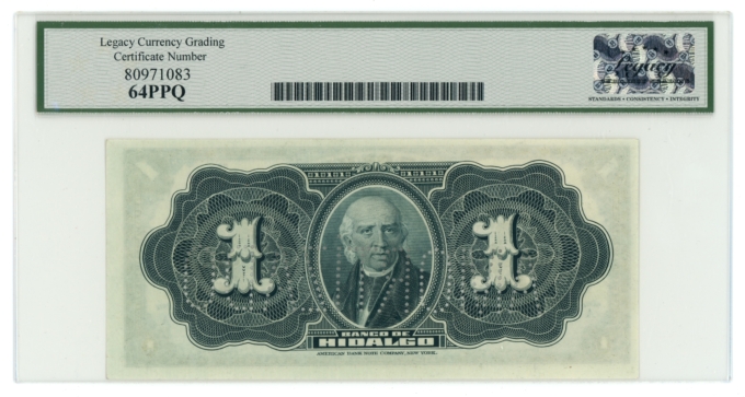 1914 banco de Hidalgo 1 Peso Mexico Remainder LCG 64PPQ (L6347)