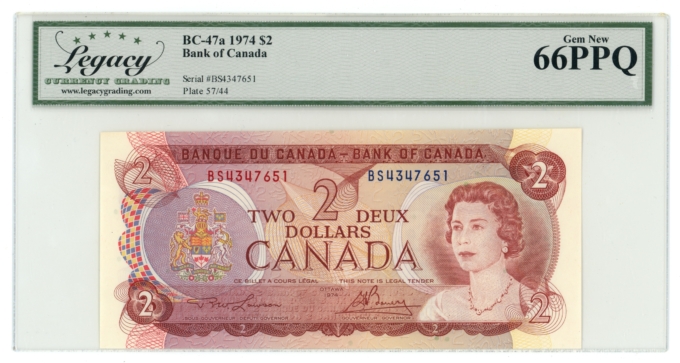 1974 Bank of Canada $2 3 in sequence LCG 66PPQ