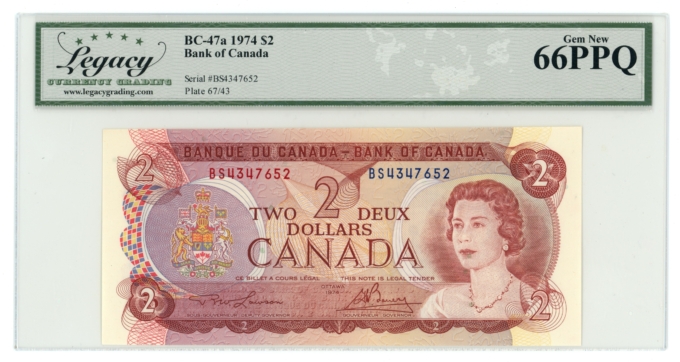 1974 Bank of Canada $2 3 in sequence LCG 66PPQ