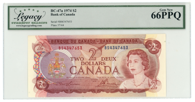 1974 Bank of Canada $2 3 in sequence LCG 66PPQ