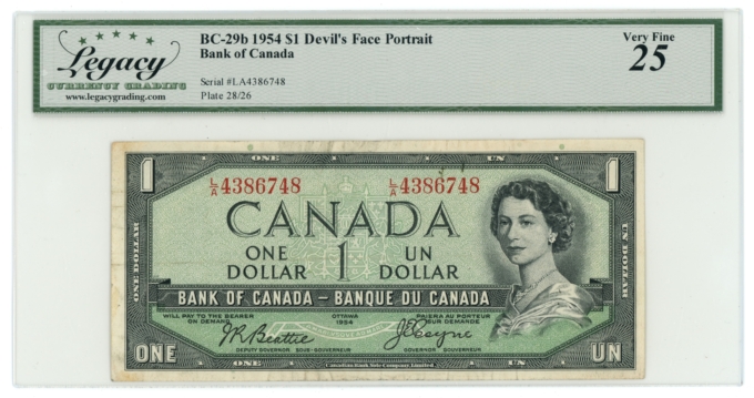 1954 Bank of Canada $1 Devil's Face BC-29b LCG VF25 (L6352)