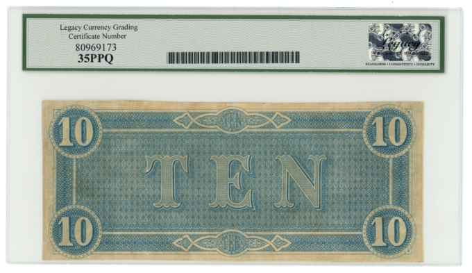 T-68 1864 Confederate States of America CSA $10 PF-3 CR-541 LCG VF 35 PPQ 65433