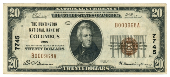 1929 Ty.1 Huntington National Bank of Columbus OH $20 NBN Ch#7745 (65457)