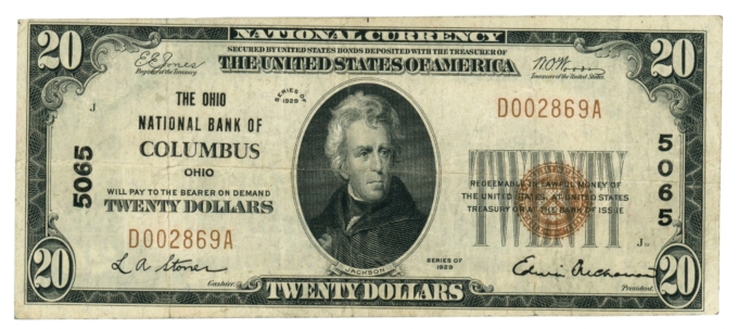 1929 Ty.1 Ohio National Bank of Columbus OH $20 NBN Ch#5065 (65460)