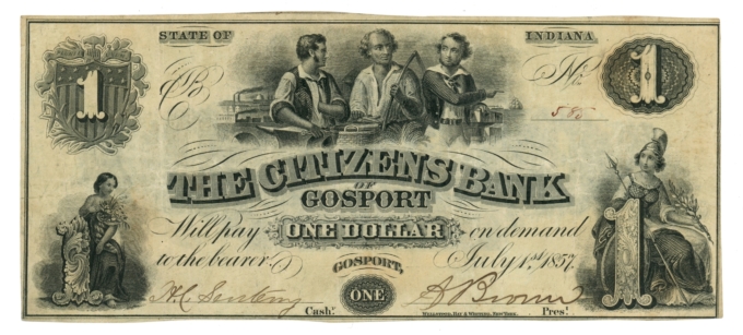 1857 Citizens Bank of Gosport Indiana IN $1 Obsolete Note (65468)