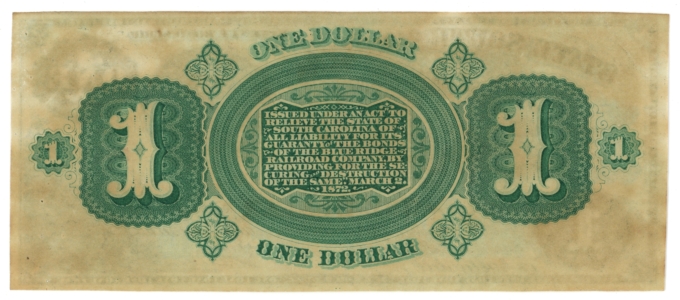 1872 State of South Carolina Columbia SC $1 Obsolete Note CR-3 (65466)