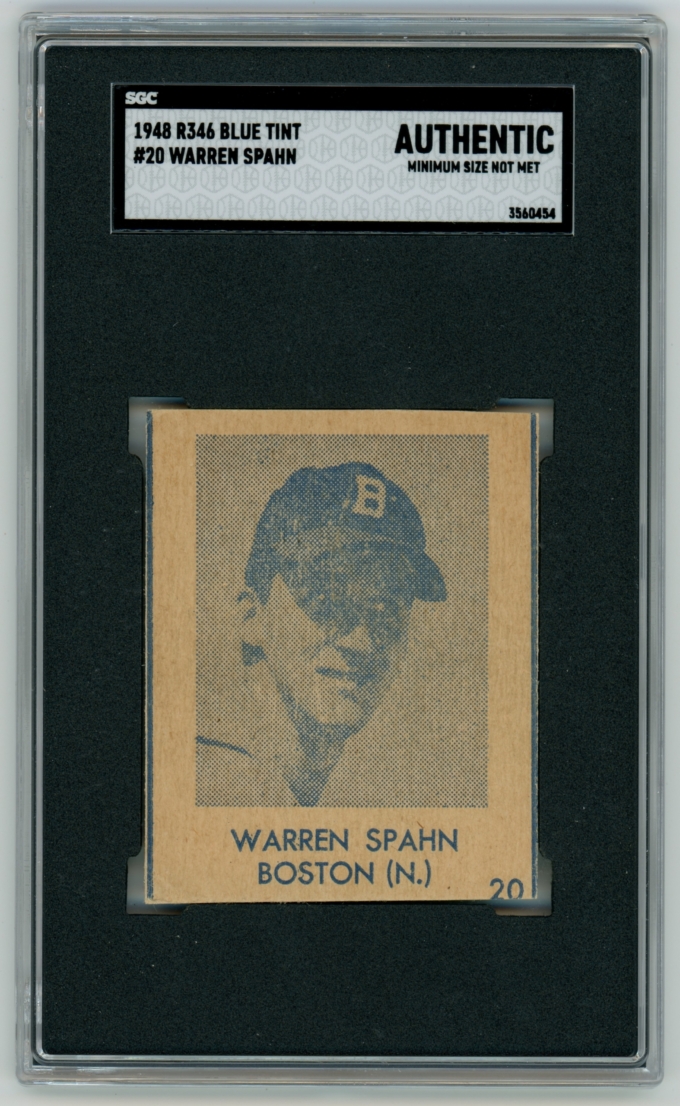 1948 R346 Blue Tint #20 Warren Spahn Boston Braves HOF SGC Authentic (65472)