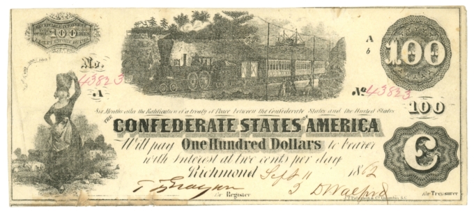T-40 1862 Confederate States of America CSA $100 Note PF-3 CR-302 (65509)