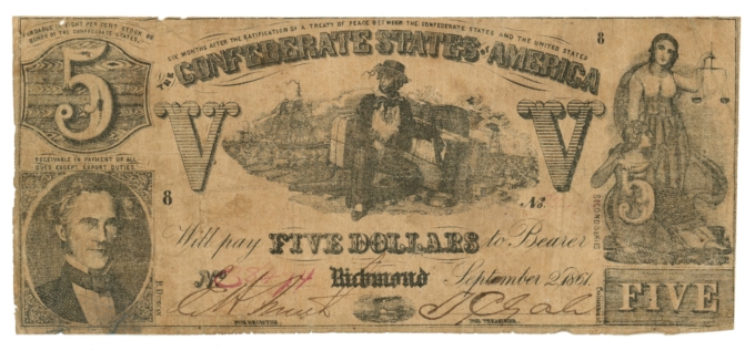 T-37 1861 Confederate States of America CSA $5 Note PF-2 CR-285 (65512)