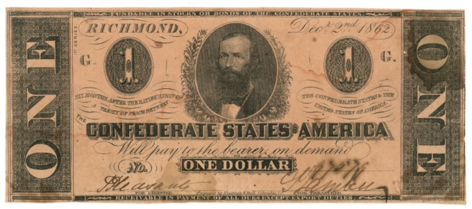 T-55 1862 Confederate States of America CSA $1 Note PF-7 CR-398 (65513)
