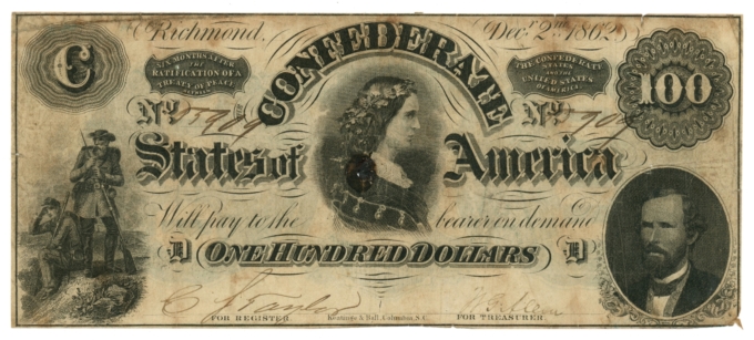 T-49 1862 Confederate States of America CSA $100 PF-2 CR-348 (65514)