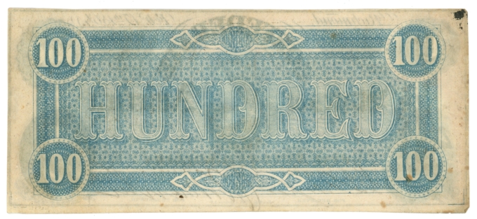 T-65 1864 Confederate States of America CSA $100 Note No.65643 (65516)