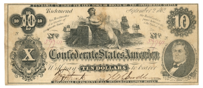 T-46 1862 Confederate States of America CSA $10 Note PF-2 CR-343 (65518)