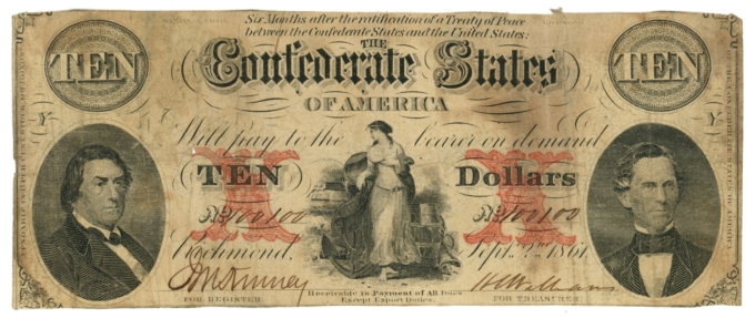 T-26 1861 Confederate States of America CSA $10 Note PF-20 CR-193 (65517)