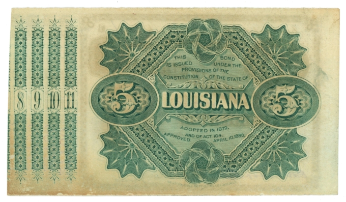 1876 State of Louisiana $5 Baby Bond No.27760 (65476)