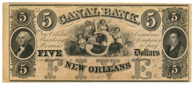18XX Canal Bank New Orleans Louisiana LA $5 Obsolete Note - Remainder (65478)