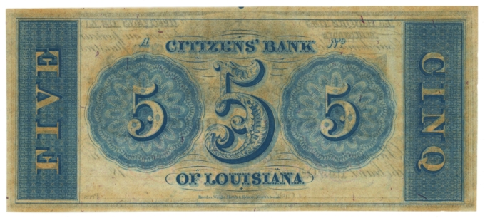 18XX Citizens Bank of Louisiana New Orleans LA $5 Obsolete - Remainder (65479)