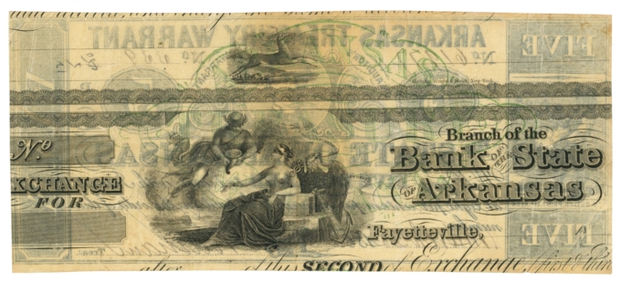 1862 State of Arkansas $5 Treasury Warrant CR-52 - Civil War Era (65483)