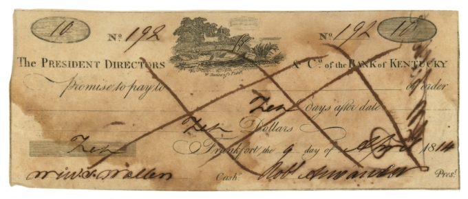 1814 Bank of Kentucky Frankfort KY $10 Obsolete - Post Note H290 CTFT (65347)