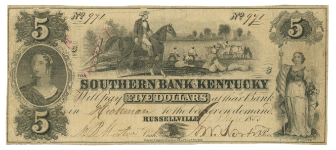 1853 Southern Bank of Kentucky Russellville KY $5 Obsolete H743 R6 CTFT (65346)