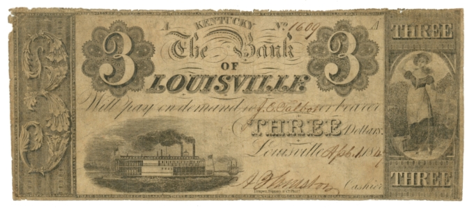 1847 Bank of Louisville Kentucky KY $3 Obsolete - CTFT H531 Rarity 7 (65349)