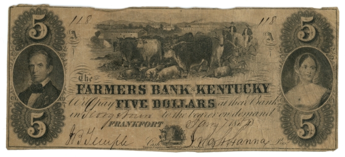 1854 Farmers Bank of Kentucky Georgetown KY $5 Obsolete - H-UNL CTFT (65351)