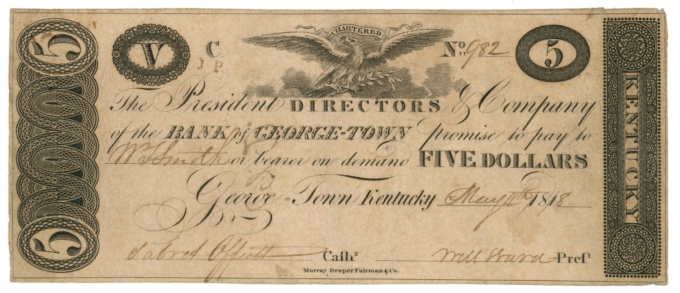 1818 Bank of George-Town Kentucky KY $5 Obsolete - H308 R5 (65350)