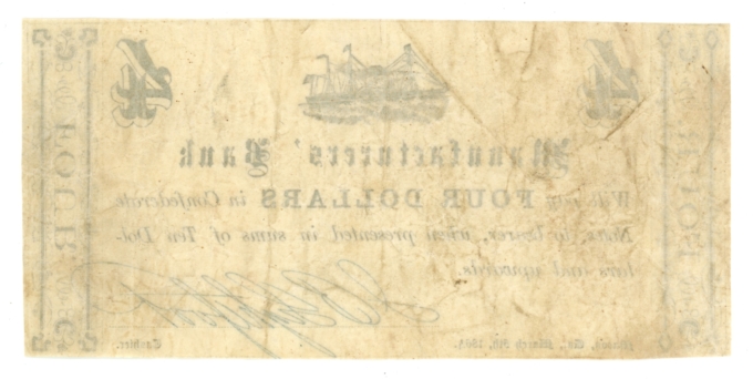 1864 Manufacturers Bank Macon Georgia GA $4 Obsolete - Civil War Era (65372)