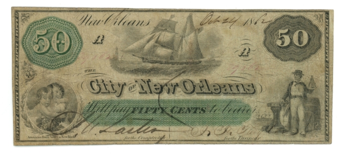 1862 City of New Orleans Louisiana LA 50c Obsolete Scrip - Civil War Era (65378)