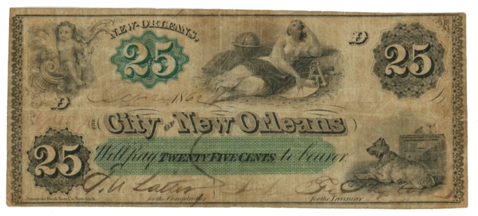 1862 City of New Orleans Louisiana LA 25c Obsolete Scrip - Civil War Era (65377)