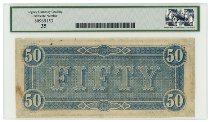 T-66 1864 CSA $50 PF-20 CR-UNL For Begisteb For Treasrubeb ERROR LCG 35 (65381)