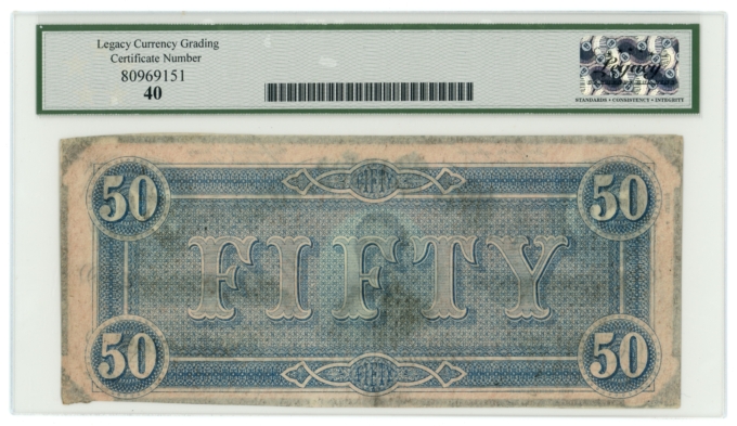 T-66 1864 CSA $50 PF-8 CR-499 NICE COLOR LCG XF40 (65384)