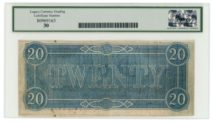 T-67 1864 CSA $20 PF-15 CR-515 LCG VF30 NICE COLOR (65416)