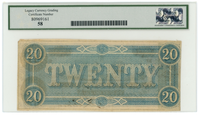 T-67 1864 Confederate States of America CSA $20 PF-23 CR-523 LCG AU58 (65418)