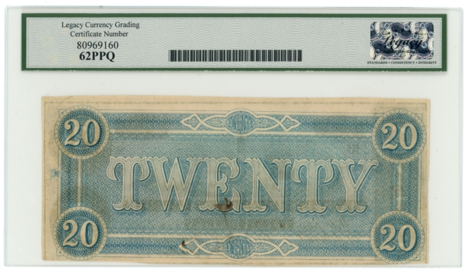 T-67 1864 Confederate States of America CSA $20 PF-23 CR-523 LCG UNC 62PPQ 65420