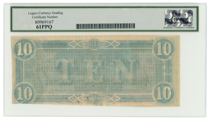 T-68 1864 Confederate States of America CSA $10 PF-39 CR-UNL LCG UNC 61PPQ 65425