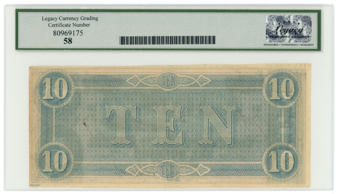 T-68 1864 Confederate States of America CSA $10 PF-44 CR-552 LCG AU58 (65427)